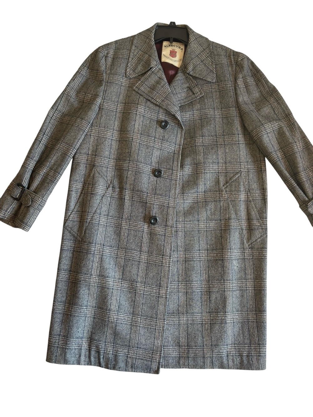 70s Vtg Plaid OverCoat Mens ALPACUNA Famous-Barr Alpaca Wool Blend Approx 46R - Picture 5 of 12